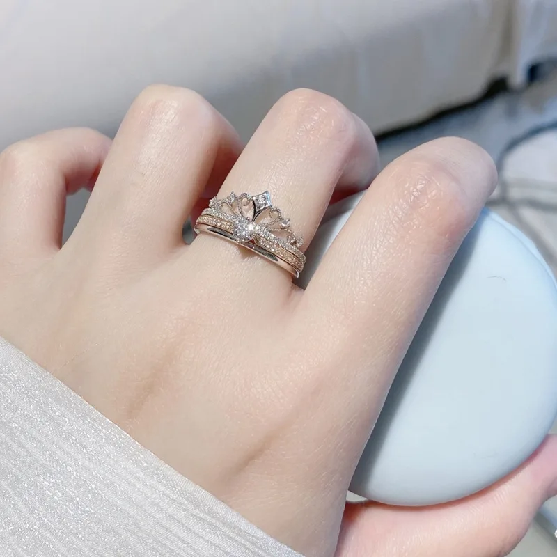 Elegant Delicate Diamond Crown Two-in-One Shiny Ring