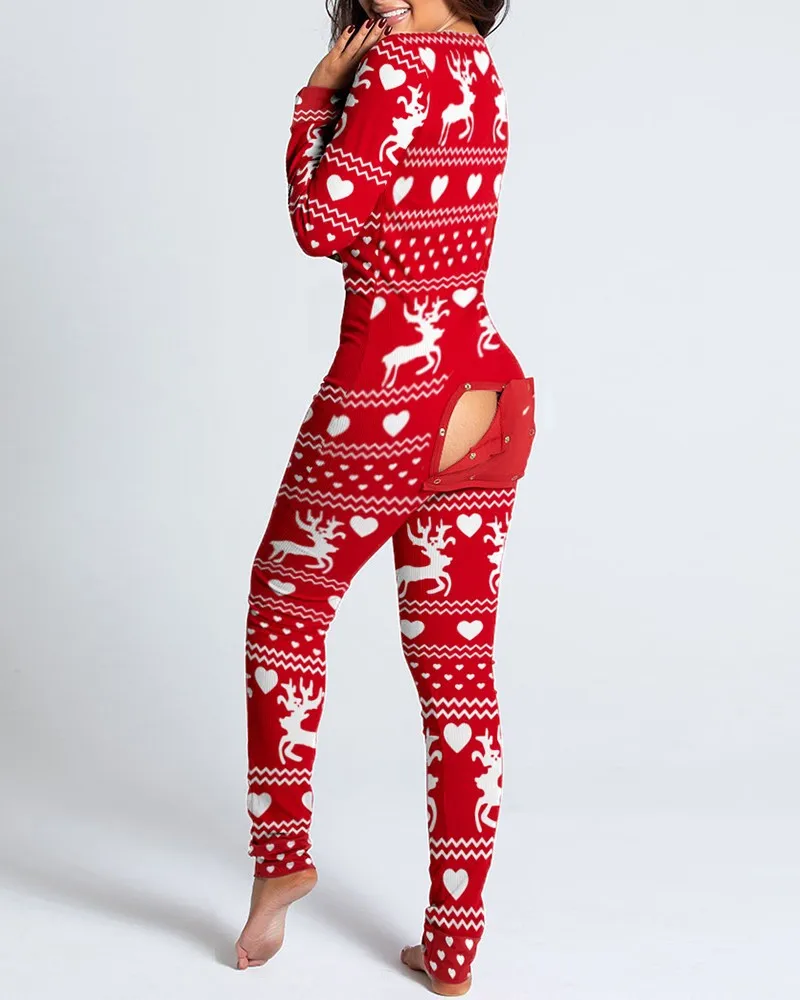 Long Pant Holiday Xmas Sleepwear Christmas Onesie Pajamas With Butt Flap  For Women| Alibaba.com