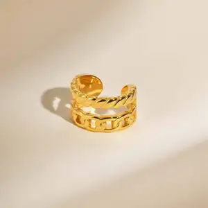 Hot Selling Hiphop Jewelry Cool Style Double Layer Finger Twist Chain Ring Personality ]Trend Rings Stainless Steel Couple Rings