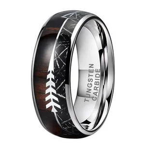 Coolstyle Jewelry 8mm Tungsten Ring for Men Women Fashion Engagement Wedding Band Koa Wood Arrow Meteorite Inlay Comfort Fit