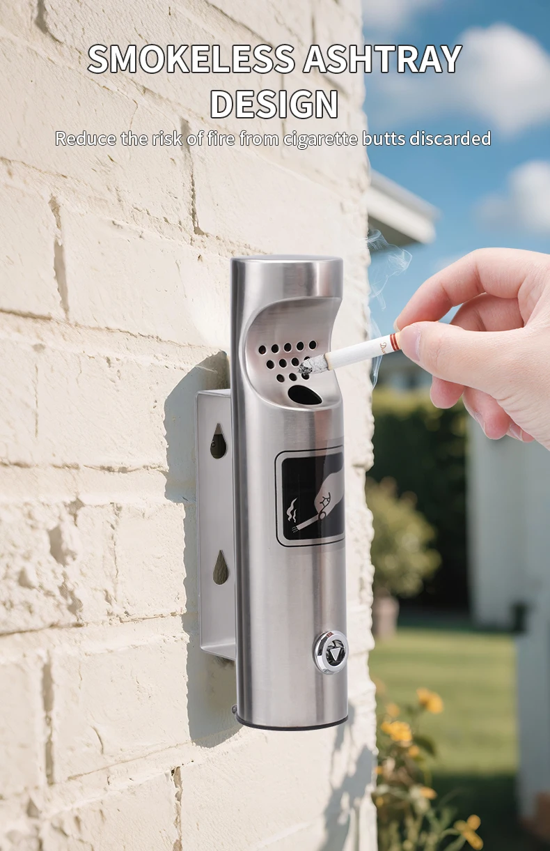 Wall Mounted Ashtrays for Outdoors Ashtray Stainless Steel Wall Ashtray with Lock for Patio, Restaurant, Hotel