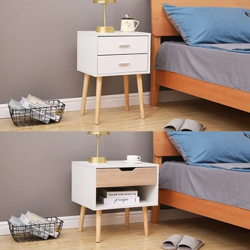 Modern MDF White Bedroom Night Table Bedside Cabinets With 2 Drawers Chinese Small Wood Display Stands Nightstands