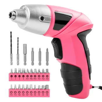 TOBO 27pc 3.6V Pink USB Small Power Electric Screwdriver Set Tools Electric Drill with Driver Bit Set