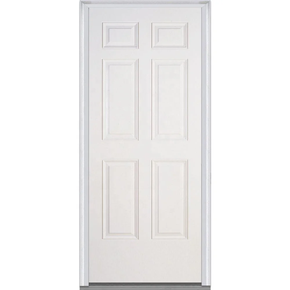 Minglei 6-Panel classic fiberglass smooth exterior door inswing fiberglass entry doors with decorative glass