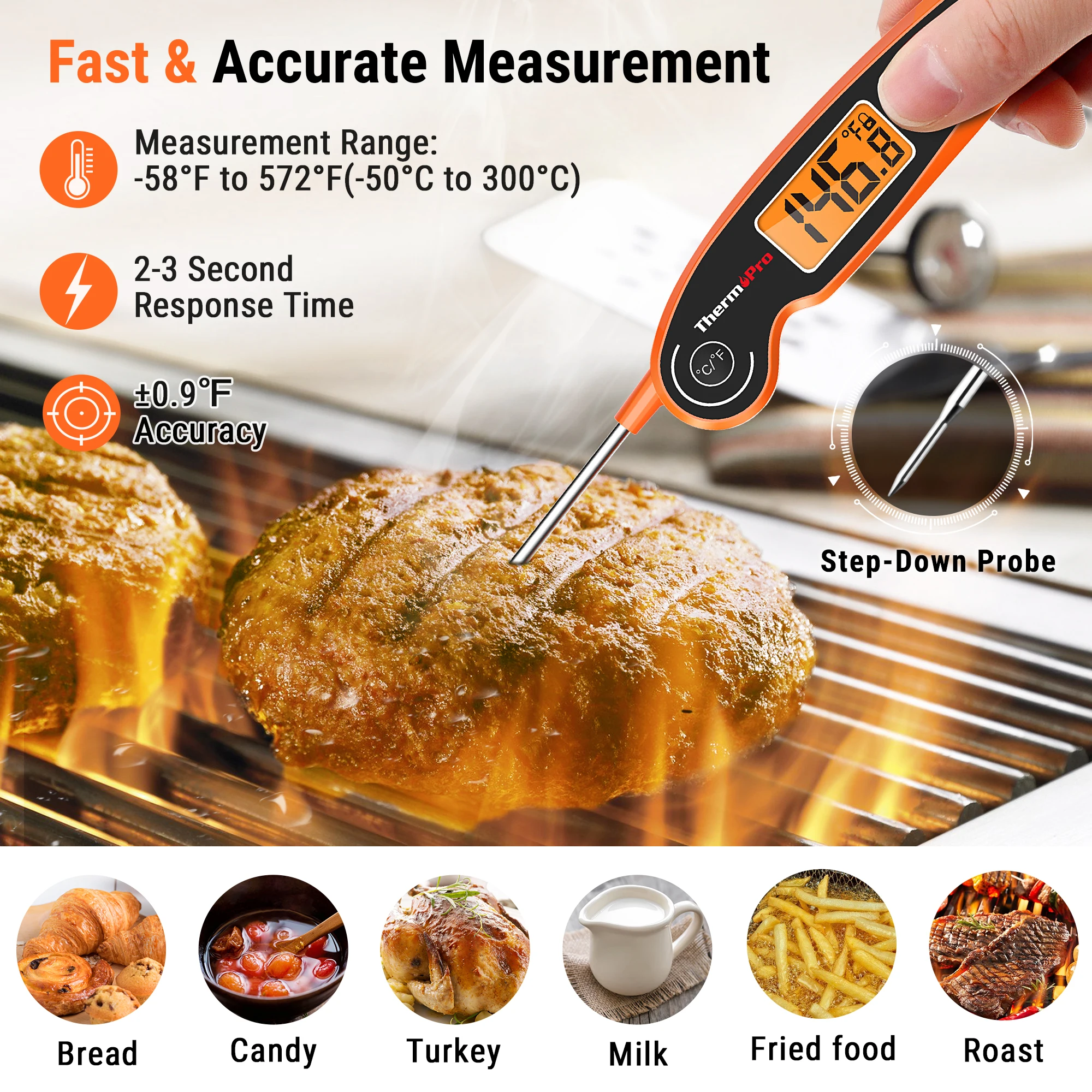 1pc, Digital Meat Thermometer, Instant-Read Food Temperature Thermometers,  Probe With Magnet Calibration Thermometer, Waterproof Thermometers For Kitc