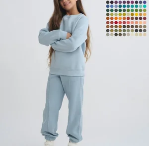 Wholesale Custom Logo Baby Tracksuit Set Cotton Fleece Terry Kids Sweatsuit Long Sleeve and Pants Kids Clothes Set