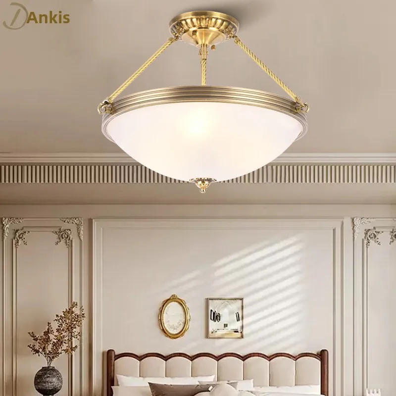 Kronleuchter im europäischen Stil mit quadratischem Marmor-Design aus vollständigem Kupfer, halbe Einbautiefe, 2 Jahre Garantie für Schlafzimmer und Flur