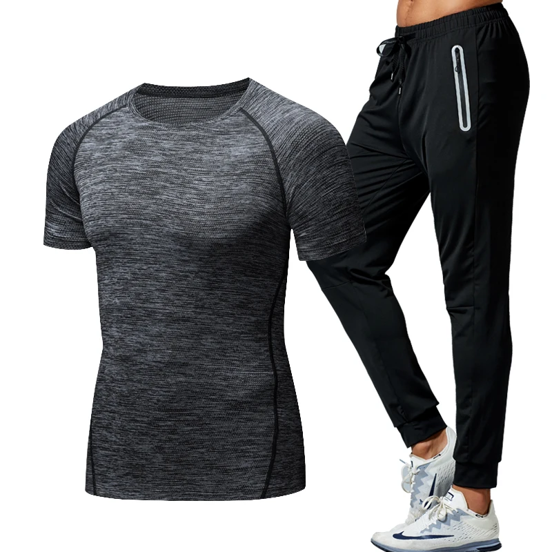 2 Piece Men's Gym Clothing Compression Gym Tights Sportswear Mens