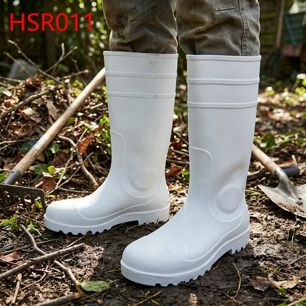 ZYF,Pondside Activities Water Proof White/black Safety Gumboots Fishing on Boat PVC One-shot Molding Work Rain Boots HSR011