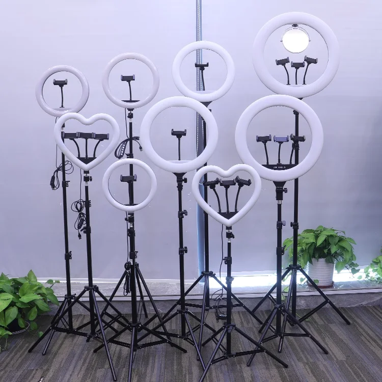 JUNNX 10 дюймов 18 дюймов 21 дюйм кольцевой светильник сердце RGB 6 8 12 13 14 16 20 10 21 18 дюймов макияж светодиодный кольцевой светильник Seflie со штативом