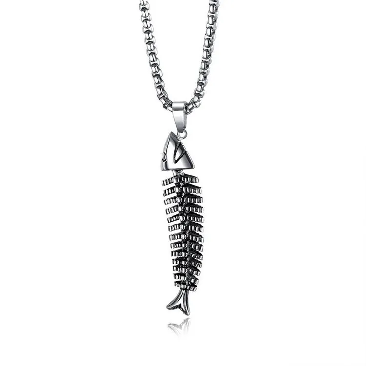Comimark 3Pcs Fish Bone Whole Fish Skeleton Stainless Steel Pendant Necklace Gold Black Silver