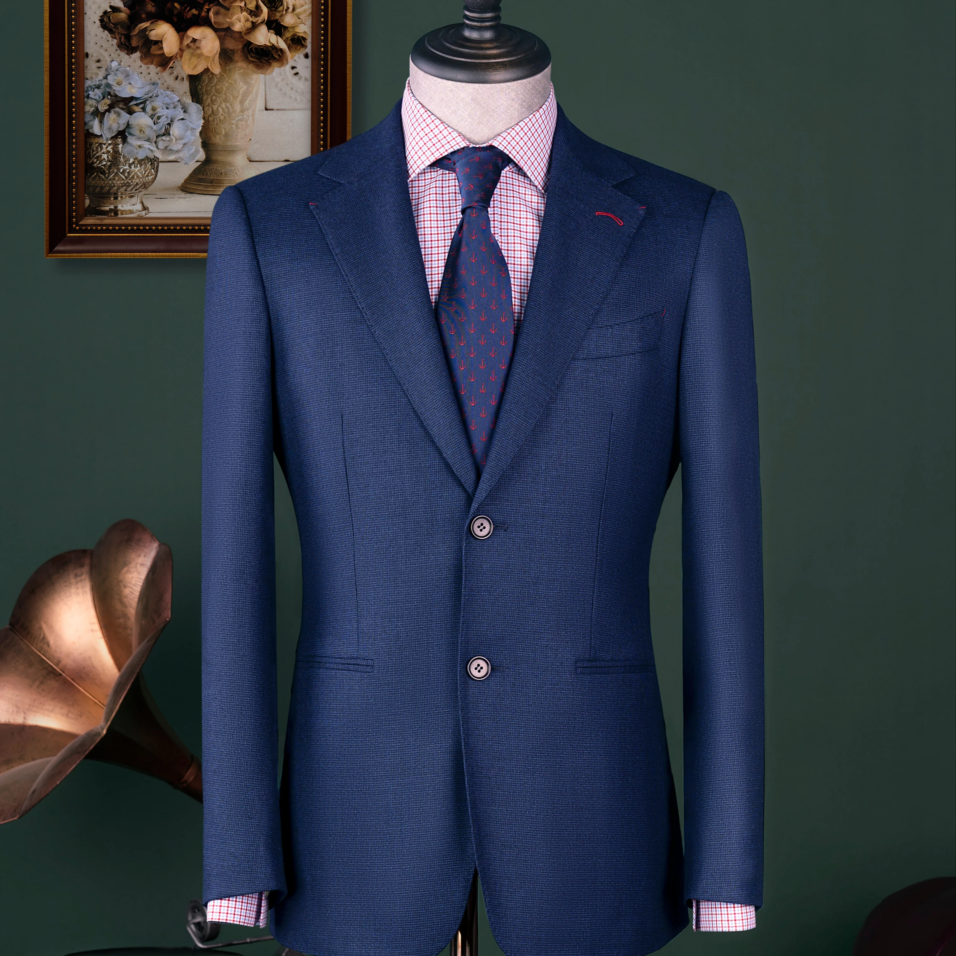 High End 100% Virgin Wool Suit for Men Two Single Breasted Wedding Men's Suit Men's Business Gray Blue Suit