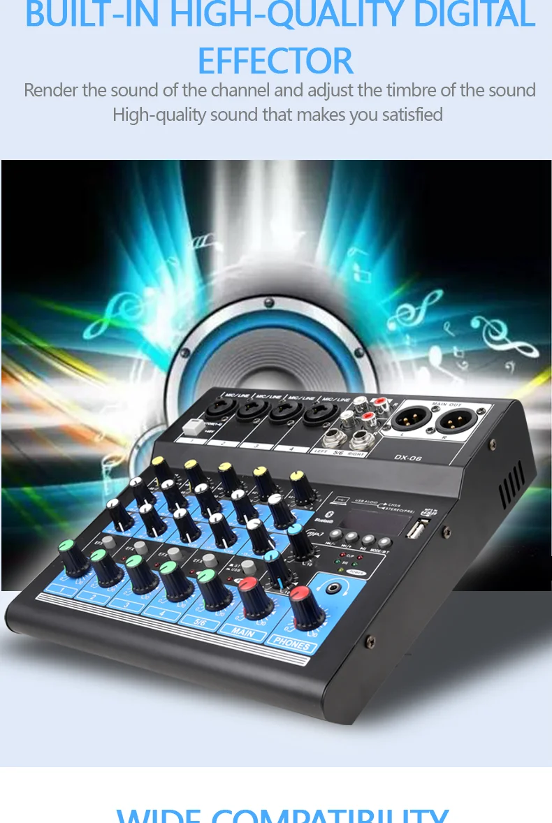 Professional Audio Mixer Sound Card Dj Mixing Console System Usb Blue