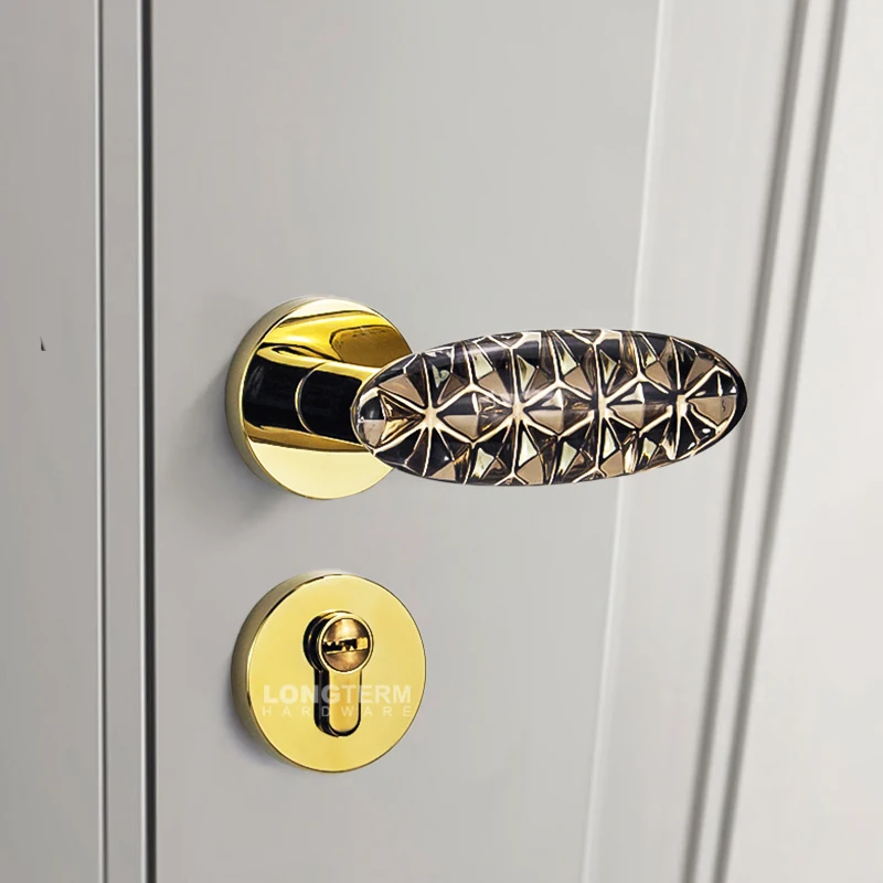 Factory Manufacturer Crystal Gold Door Lock Handles Wooden Door Lever Rosette Handles Zinc Alloy Internal Door Handle Luxury