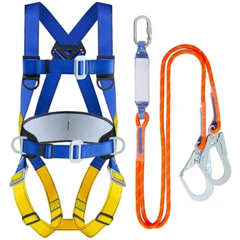 HN3006B  Hot selling five points full body harness Climbing Rappelling safety belt with double shock absorber lanyard hook CE