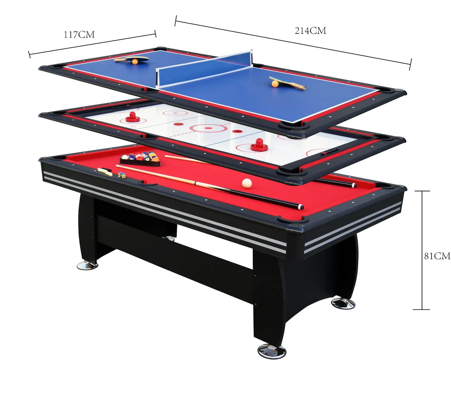 7 ft 3 In 1 Combination Multi Game Air Hockey Pingpong Functions Game Table Table Snooker