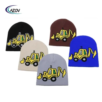 Children's Knitted Hat New Excavator Jacquard Woolen Cap Boys and Girls Thermal Head Cover Beanie Hat Cross-Border