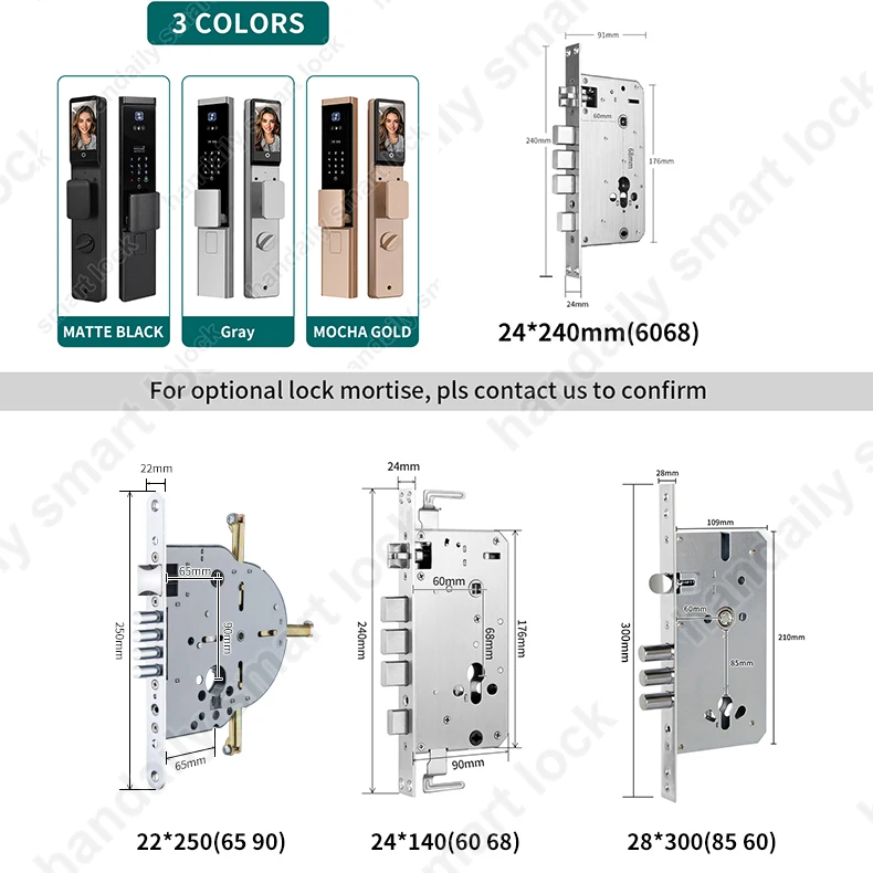 Waterproof Tuya APP Electronic Digital Locks 3D Face Recognition Biometric Fingerprint Smart Door Lock With Israel 6085 Mortise W8