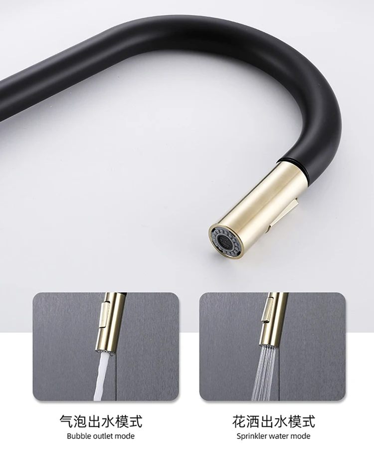 Grifo de fregadero de cocina abatible con sensor táctil negro y dorado con rociador