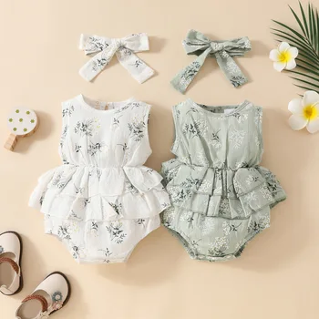 Baby Summer sleeveless ruffled double-layer skirt triangle rompers Baby girl pullover vest triangle rompers