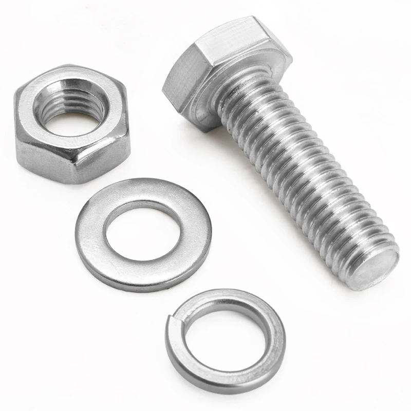 Available 304 Stainless Steel Metric M3 M4  M5 M6 M8 M10 M12 Outer Hex Head Bolt And Washer And Nut Set
