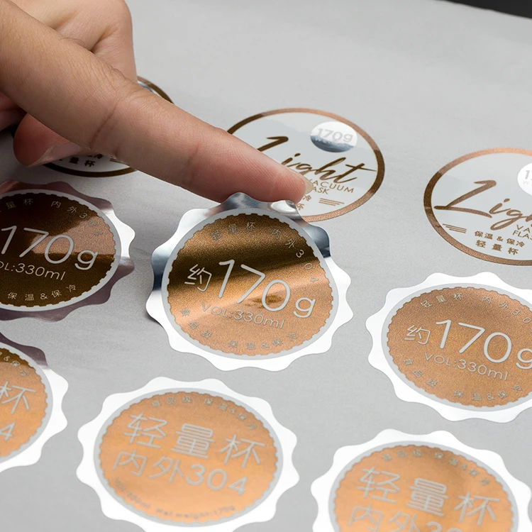 product custom small round logo brushed silver glossy vinyl sticker labels print personalizados waterproof adhesive stickers sheet-5