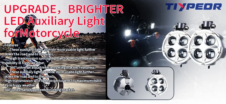 TIYPEOR Super Bright Motorcycle Headlight Spotlight for Off-Road ATV UTV Electric Vehicle Auxiliary Fog Light CNC Aluminum Light details