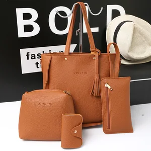 Best-selling Trend Lychee Cross Messenger Mother Bag 4-piece Set Handbags For Women Fashion Bag Package Pu Single Square Nylon