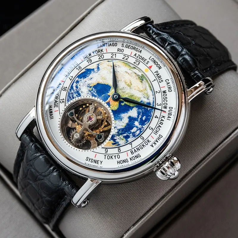 Free Ship Luxury Classical Sapphire Dress Earth Art Enamel Dial ...