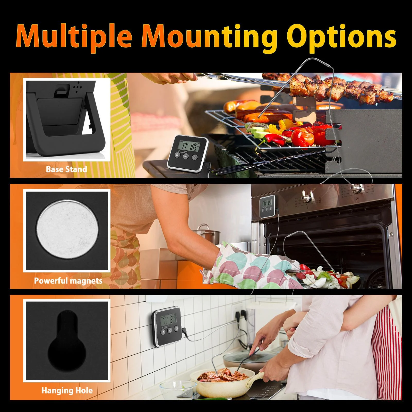 High Accuracy Digital BBQ Thermometer Ultra Fast Kitchen Utensil Meat Thermometer with Alert Feature for Garden Supplies