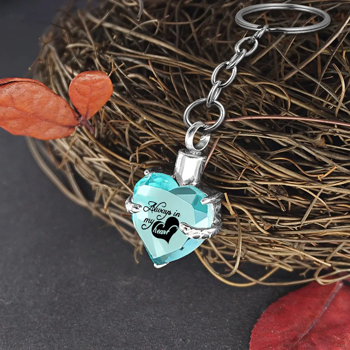 Heart shape Crystal Pendant  KeyChain Cremation Urn Memorial for Human Pets Ashes KeyRing Men Women Jewelry - Always in my heart