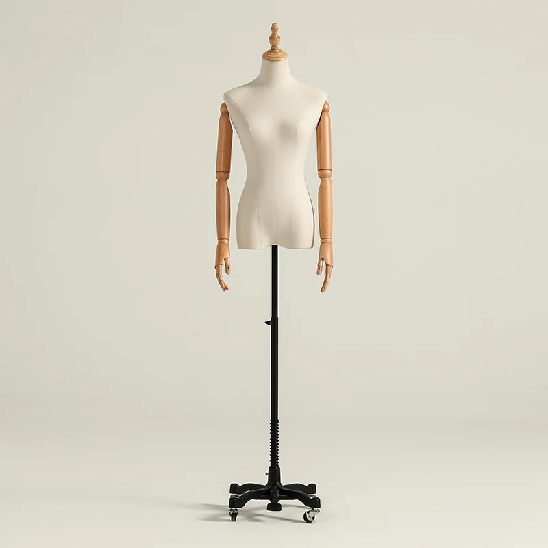 Movable Mannequin Female Wooden Arm Half Body Women Mannequin With Gold ...