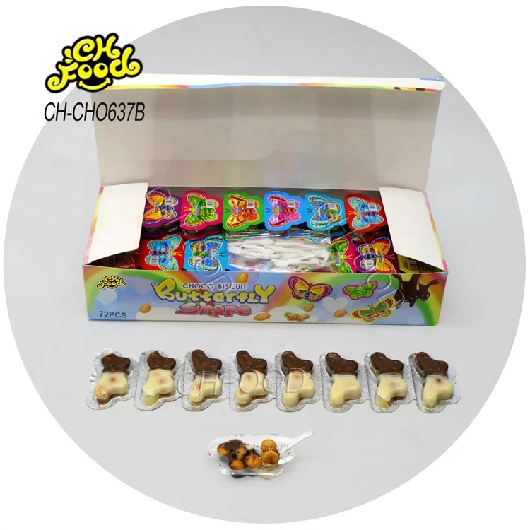 Butterfly Chocolate Biscuits Box Packing Funny Chocolate Candy Toy for Kids Mini Cartoon Chocolate Biscuits Cup Halal Snack OEM