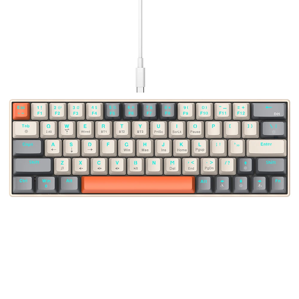 T-WOLF テンキーレスキーボード USB接続 T-WOLF T30 メカニカルキーボード テンキーレス 63キー Bluetooth