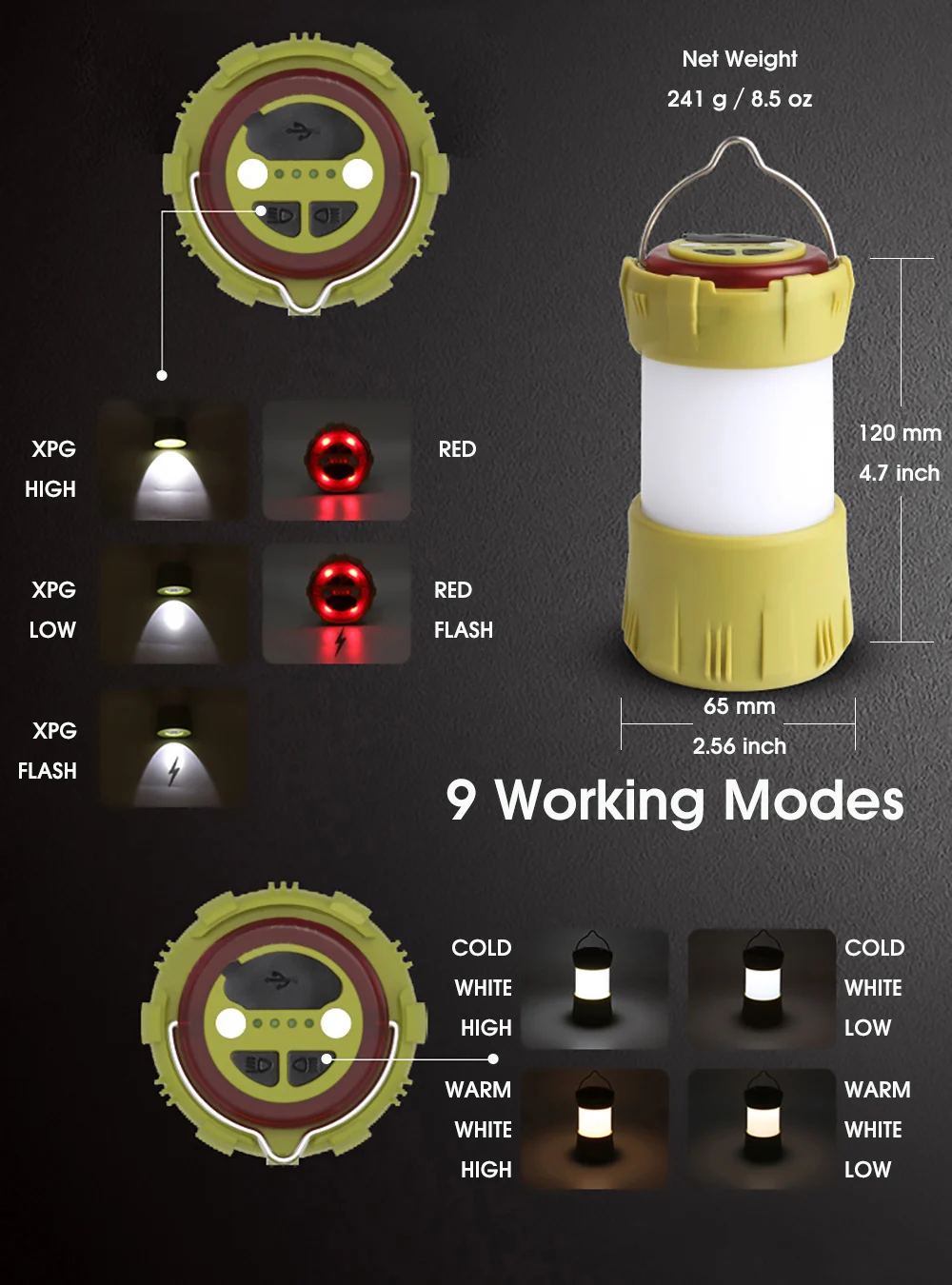 outdoor waterproof shockproof mini portable usb rechargeable led camping lantern light with spotlight and power bank factory