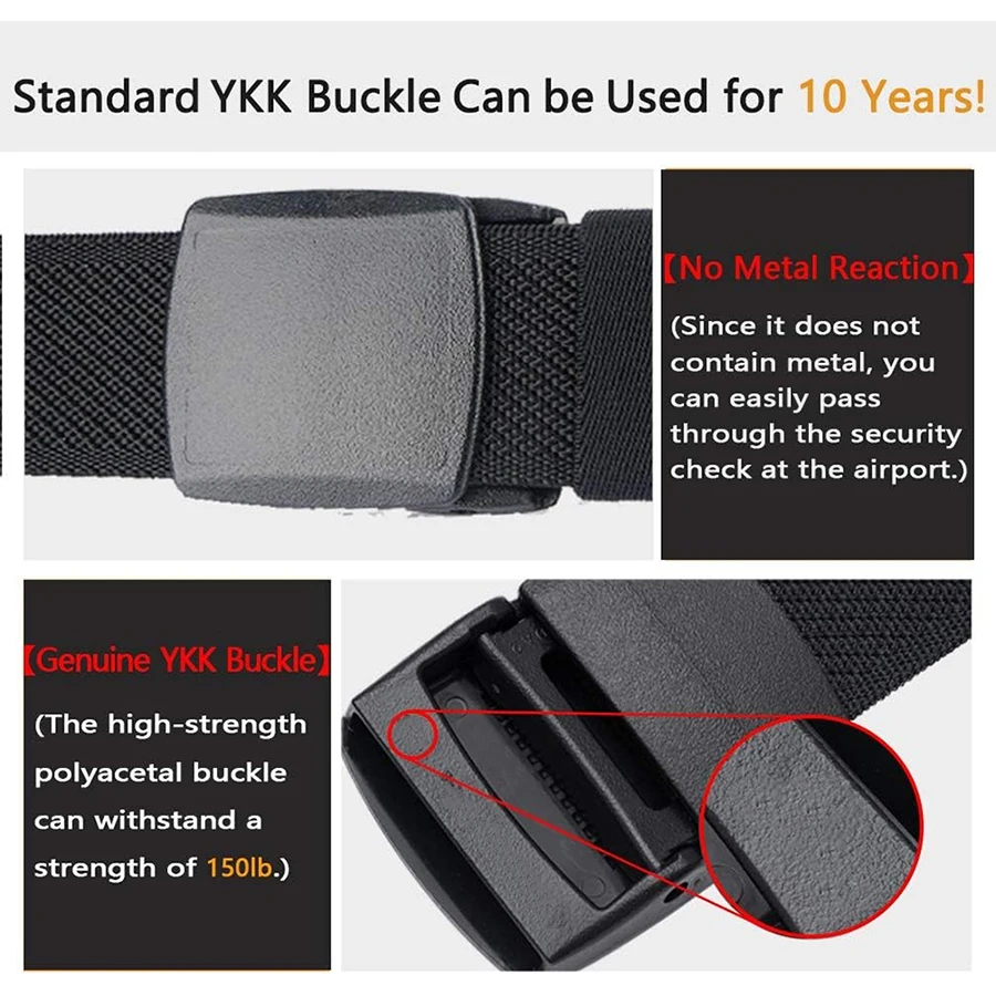 Elastic Belts Stretch Canvas No Metal Plastic Buckle Work Travel Sports Trim Fit Waist Tactical Belt