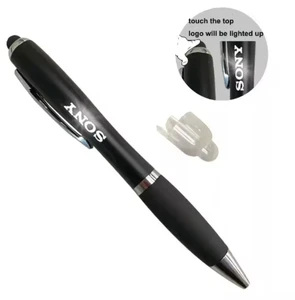 Hot Selling 3 in 1 Multi Function Advertising LED Light up Custom Logo Pen with Stylus Office Supplies Plastic Ballpoint Pen