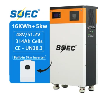 SOEC 16kWh All-In-One ESS Solar 51.2V 314Ah LiFePO4 Battery Built-in 5kW Inverter CAN Communication Off-Grid Home Energy Storage