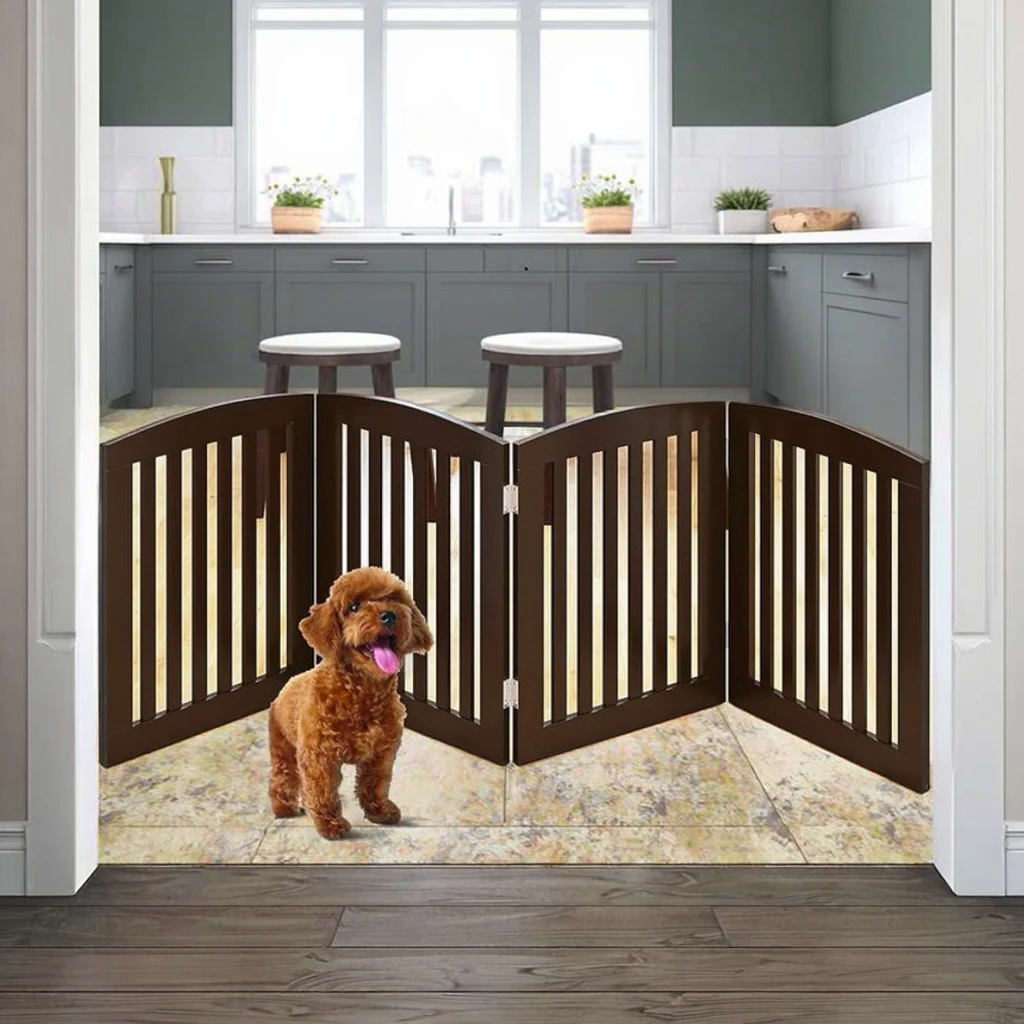 24-Inch Extra Wide Modern Wooden Freestanding Foldable Pet Gate