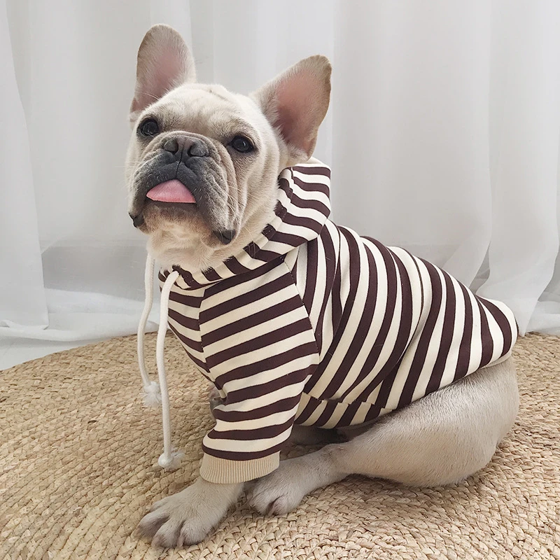 OEM/ODM Spring Autumn Striped Dog Clothing Apparel Male and Female Kitten Hoodie with Hats Family Clothes for Dogs Cats