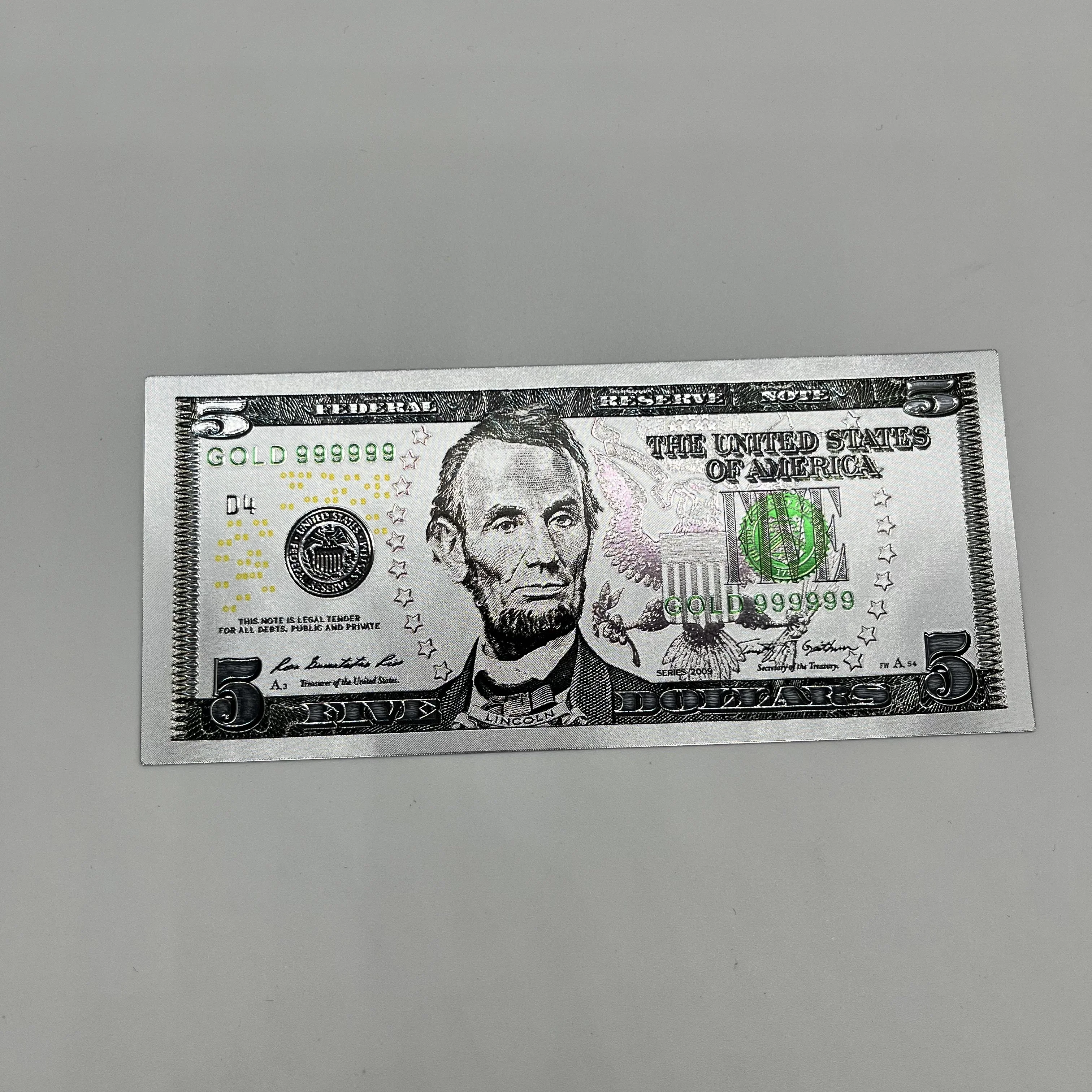 새로운 실버 유로 지폐 선물 컬렉션 USD 5 10 20 50 100 200 500 1000 실버 도금 방수 금속 애니메이션 스타일  달러 지폐