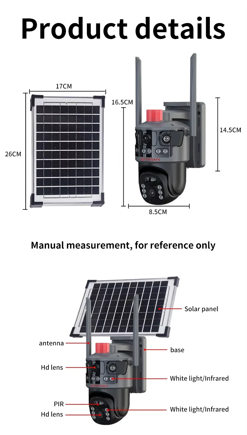 V380pro AI Auto Detection Smart Camera HD Solar Waterproof IP66 Panoramic Wireless Wifi Remote 4G Triple CMOS Network PTZ Camera