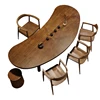 All Solid Wood Tea Table and Chair Combination Large Board Tea Table Creative Arc Living Room Home Log Balcony Tea Table