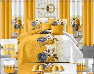 King Size Drop De Lit En Coton Quilt Bedding Set With Curtains 24 Pieces Quilted Bedspread Bathroom Matching 24pcs Bedding Set