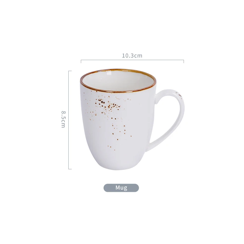 product fenn factory manufacture oem odm custom 400ml rustic spray glaze porcelain mug cups white vintage style speckled coffee mug-56