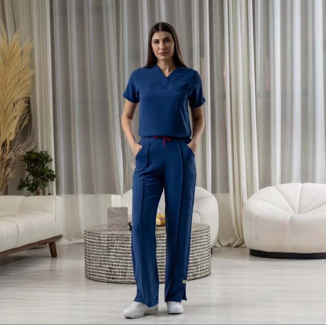 Unique Medical White Blue Women Straight Leg Pants Soft Fabric Saudi