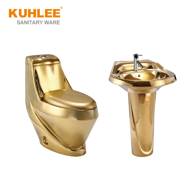 Golden Color Toilet Sink Set Bathroom WC Floor Standing Washdown One Piece Toilet For Luxury Home Hotel