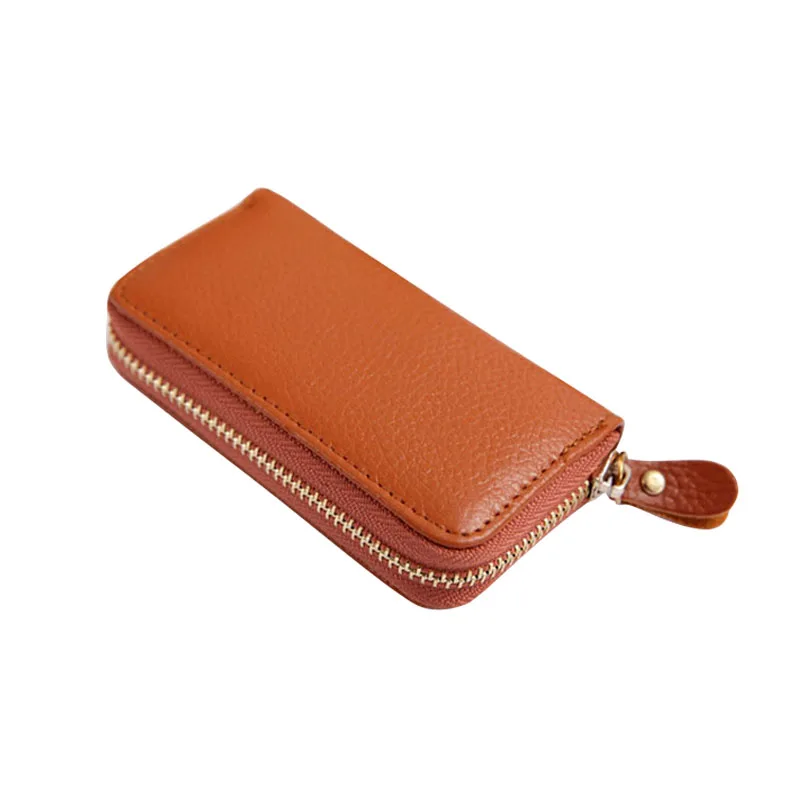 Key Holder Wallet Split Leather Unisex Pure Colors Zipper Car Key