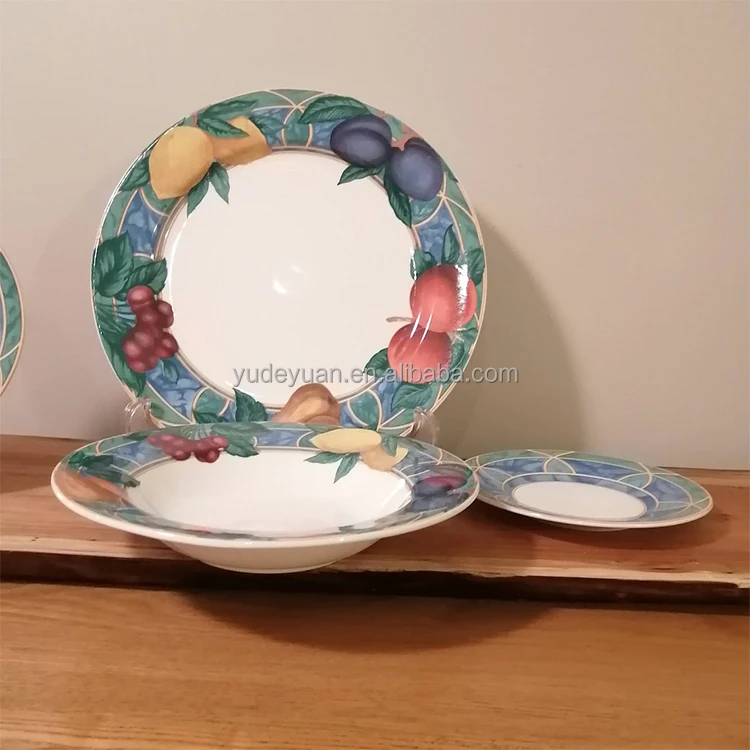 Indonesia Style Printed Decal Design Tableware Fine Porcelain Custom Made Bone China Dinnerware Ceramic Dinner Set