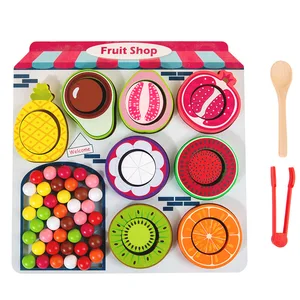 Hot Sell Wooden Simulation Fruit Building Block Exercise Baby Hand Eye Coordination Color Classification Educational Toy for Kid